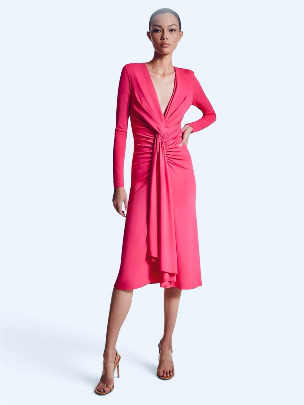 Michael Kors Collection Azalea Pink Draped Gathered Midi Dress Size 6